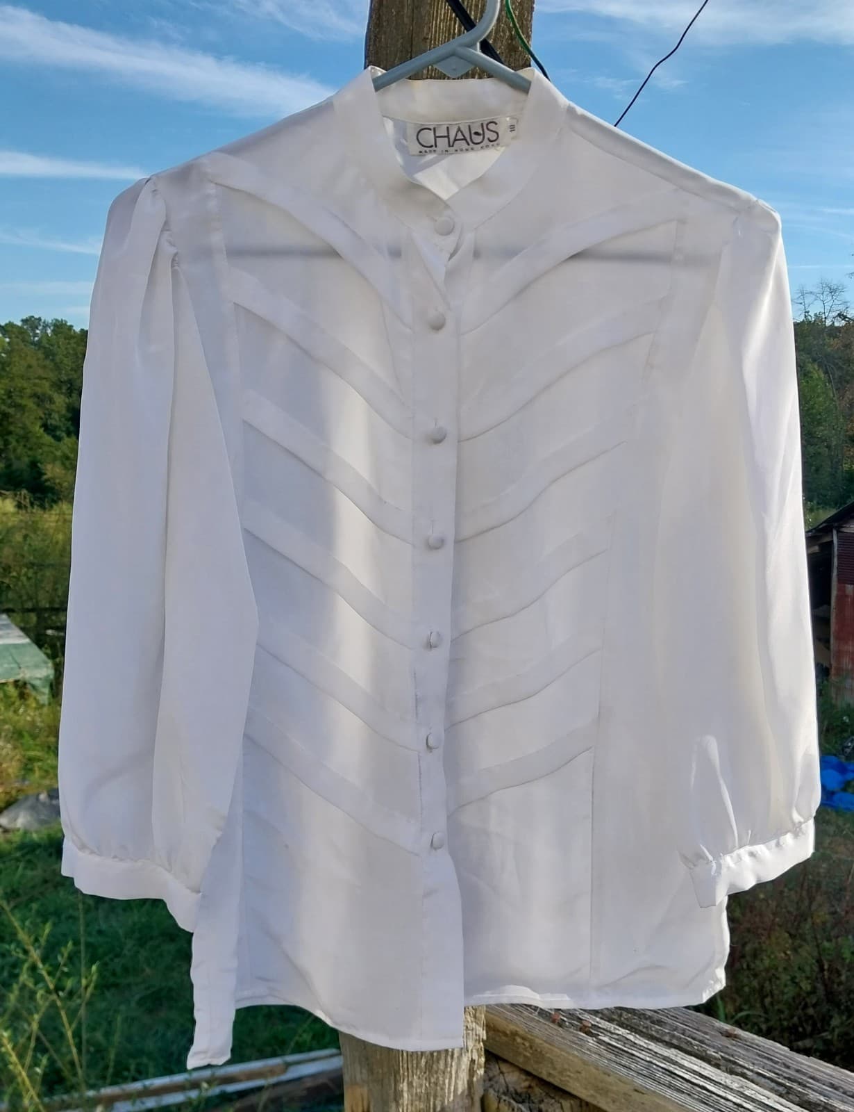 Chaus White Pleated Button Down Long 3/4 Sleeve Blouse. Size 10 - Image 1