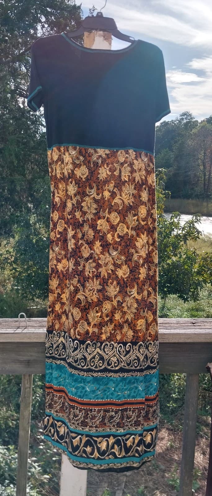 Vintage Saint Tropez West Rust Mixed Print Short Sleeve Dress. Size 8 - Thumbnail 3