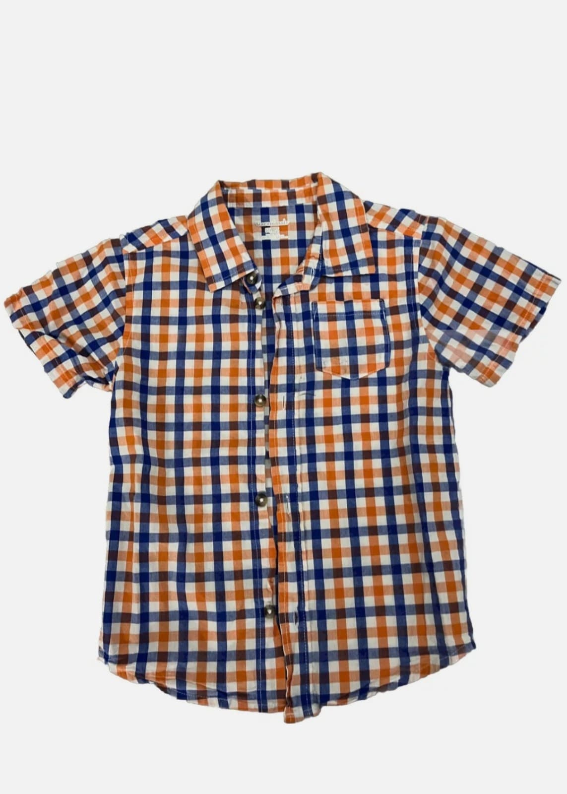 Toddler Boys Button Down Shirt Size 5T Orange Blue Plaid Top Garanimals - Image 1