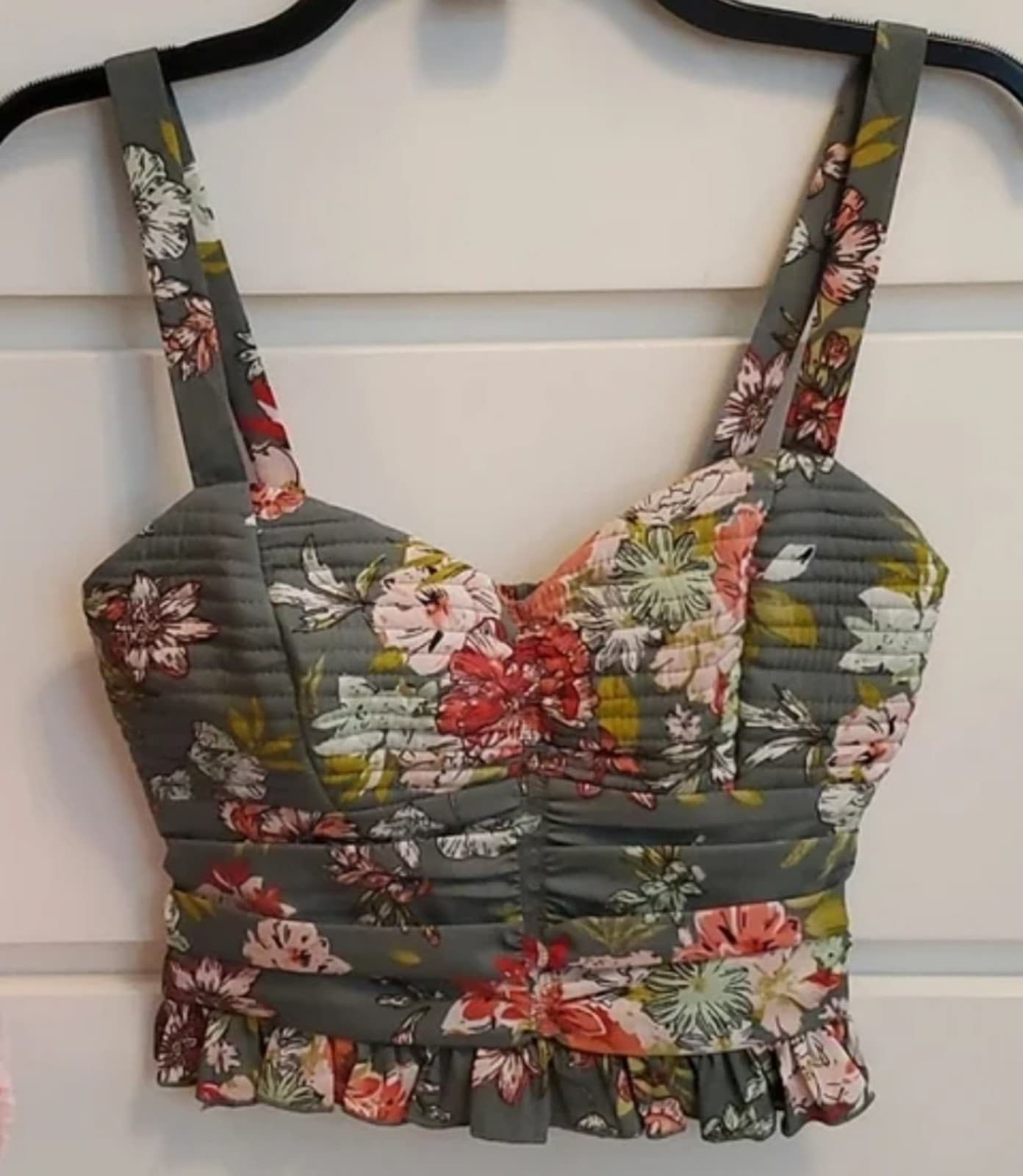 BOG Collective Boho Smocked Floral Crop Top Large - Image 1