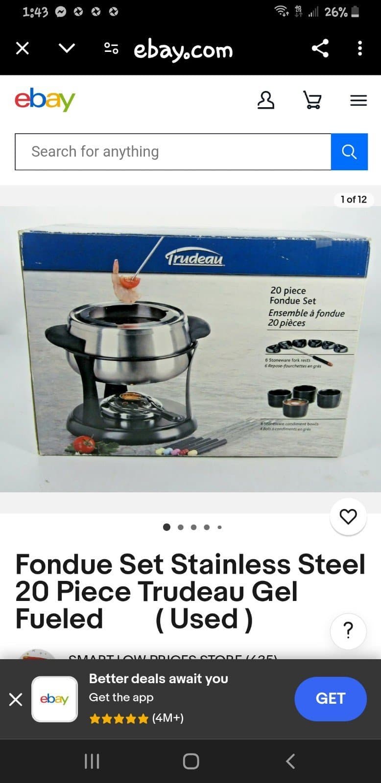 Fondue Set Stainless Steel 20 Piece Trudeau Gel Fueled ( Used ) - Image 1
