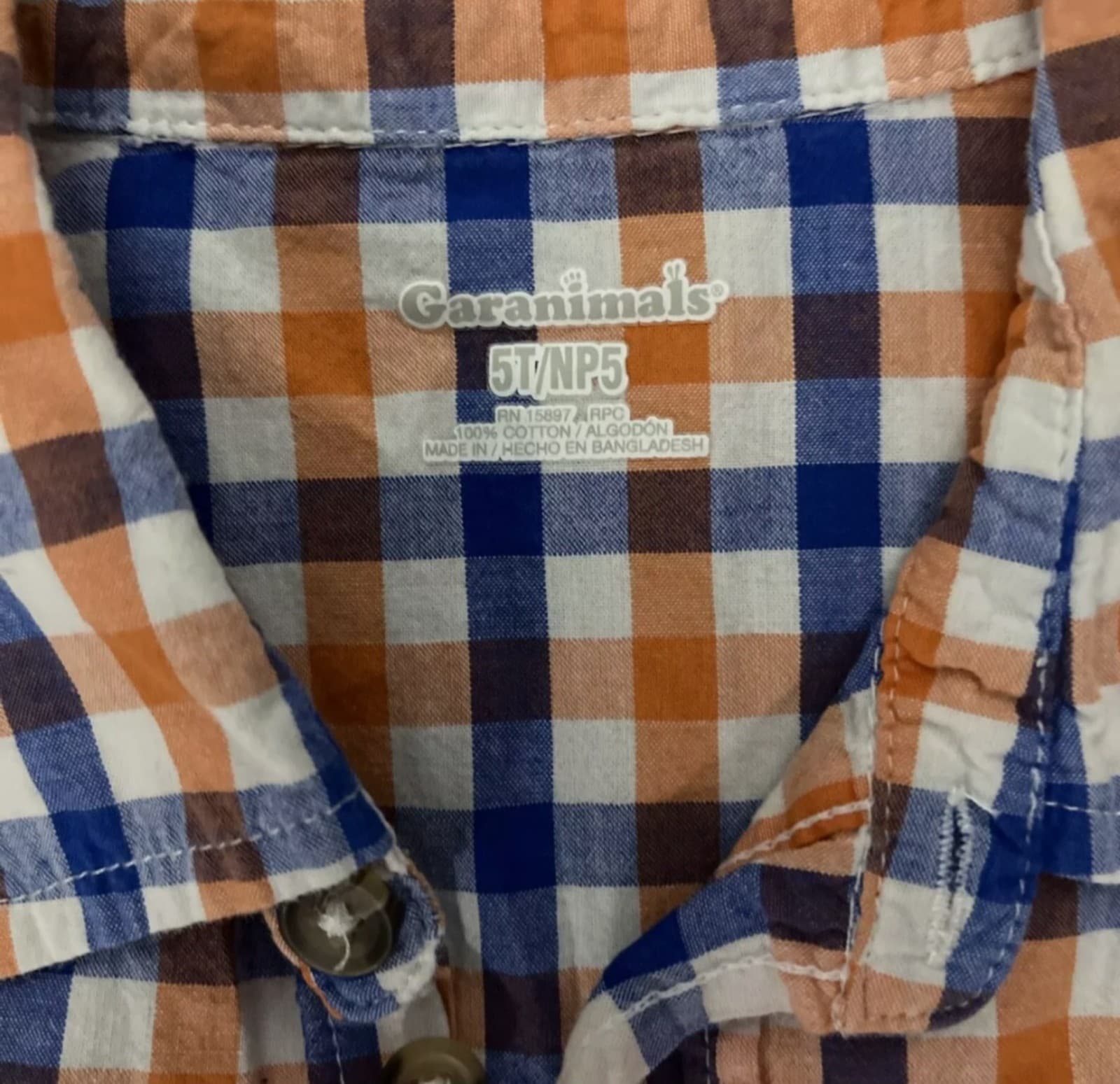 Toddler Boys Button Down Shirt Size 5T Orange Blue Plaid Top Garanimals - Thumbnail 2