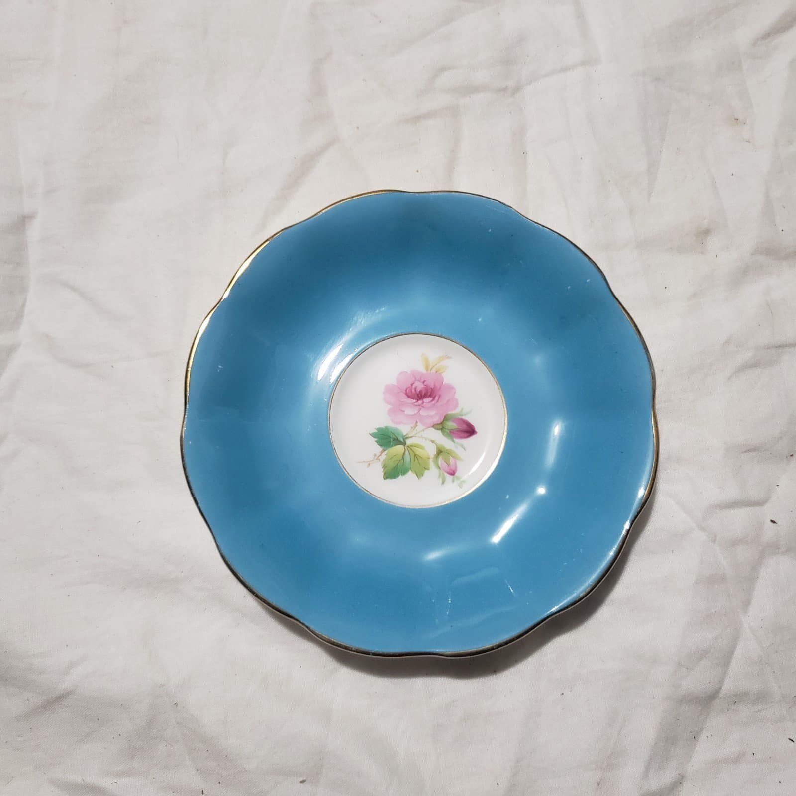 Vintage Royal Albert Bone China Saucer Blue and Gold with Flower Pattern - Image 1