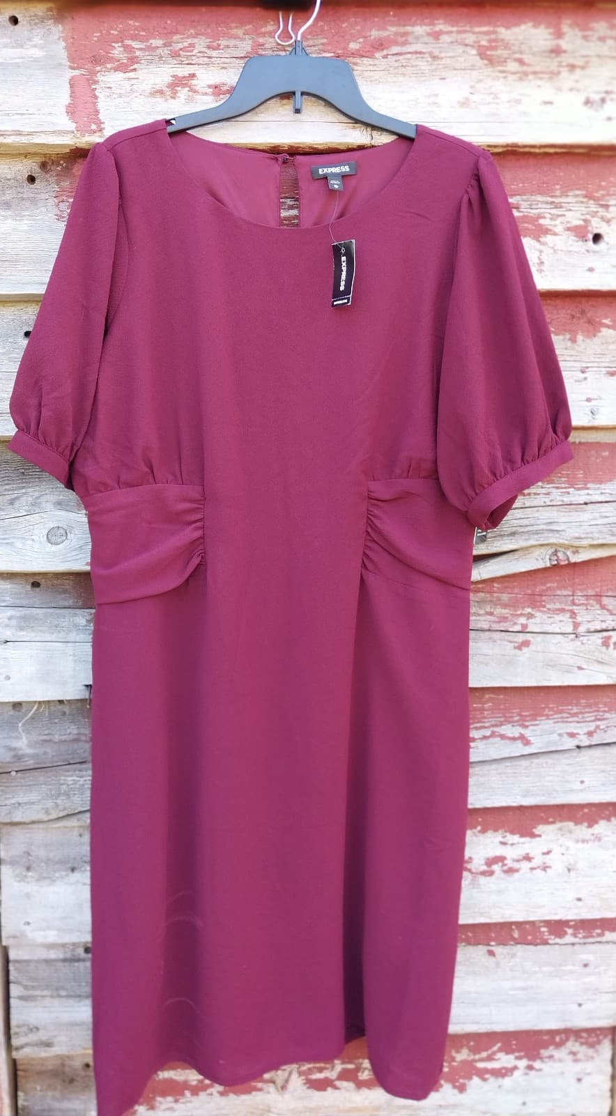 Express Sheath Dress Burgundy 100% Polyester Puff Sleeve Women's Size XL - Image 1