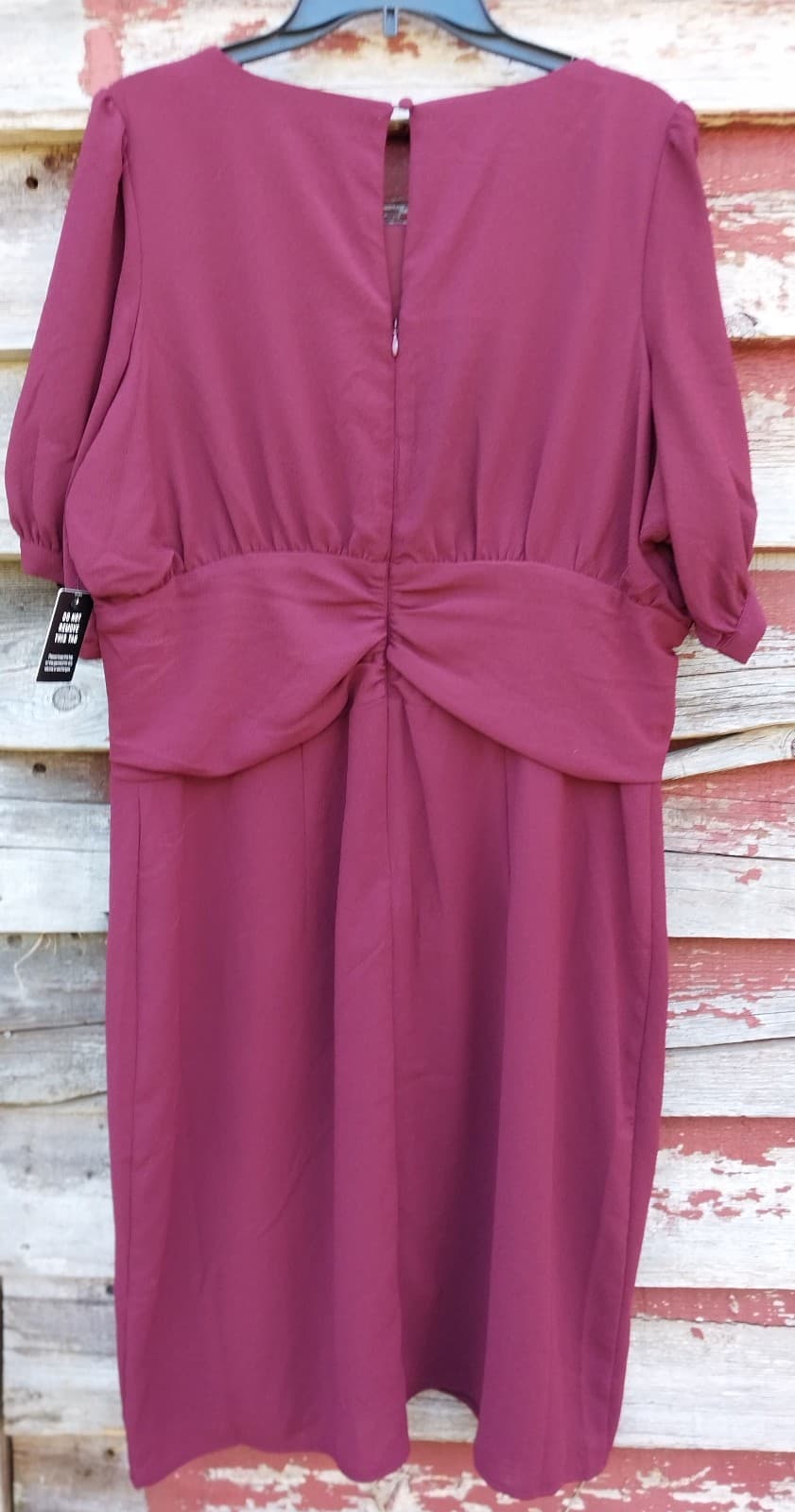 Express Sheath Dress Burgundy 100% Polyester Puff Sleeve Women's Size XL - Thumbnail 4