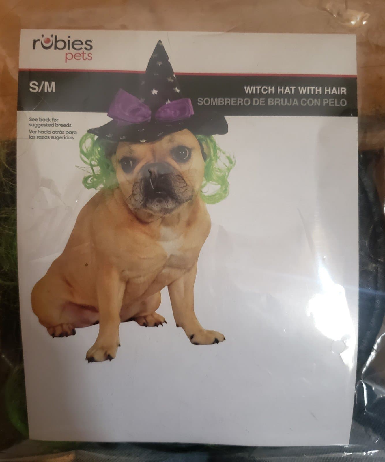 Rubies Pet Witch Hat with Green Hair Size S/M. Not used. - Image 1