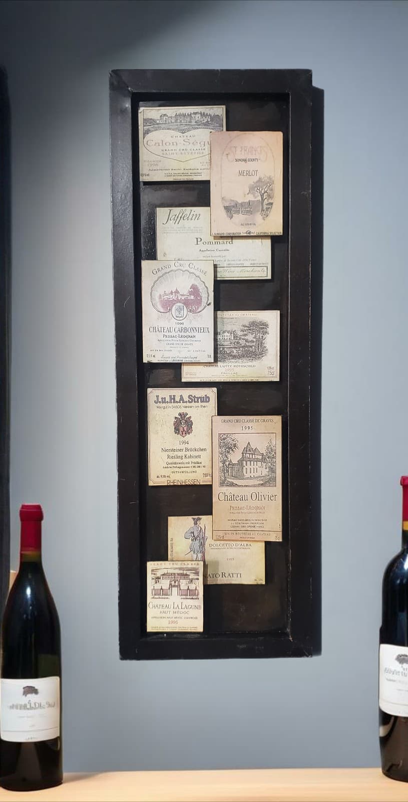 Large Vintage French Wine Labels Faux Wood Metal Bar Kitchen Sign Wall Decor - Image 1