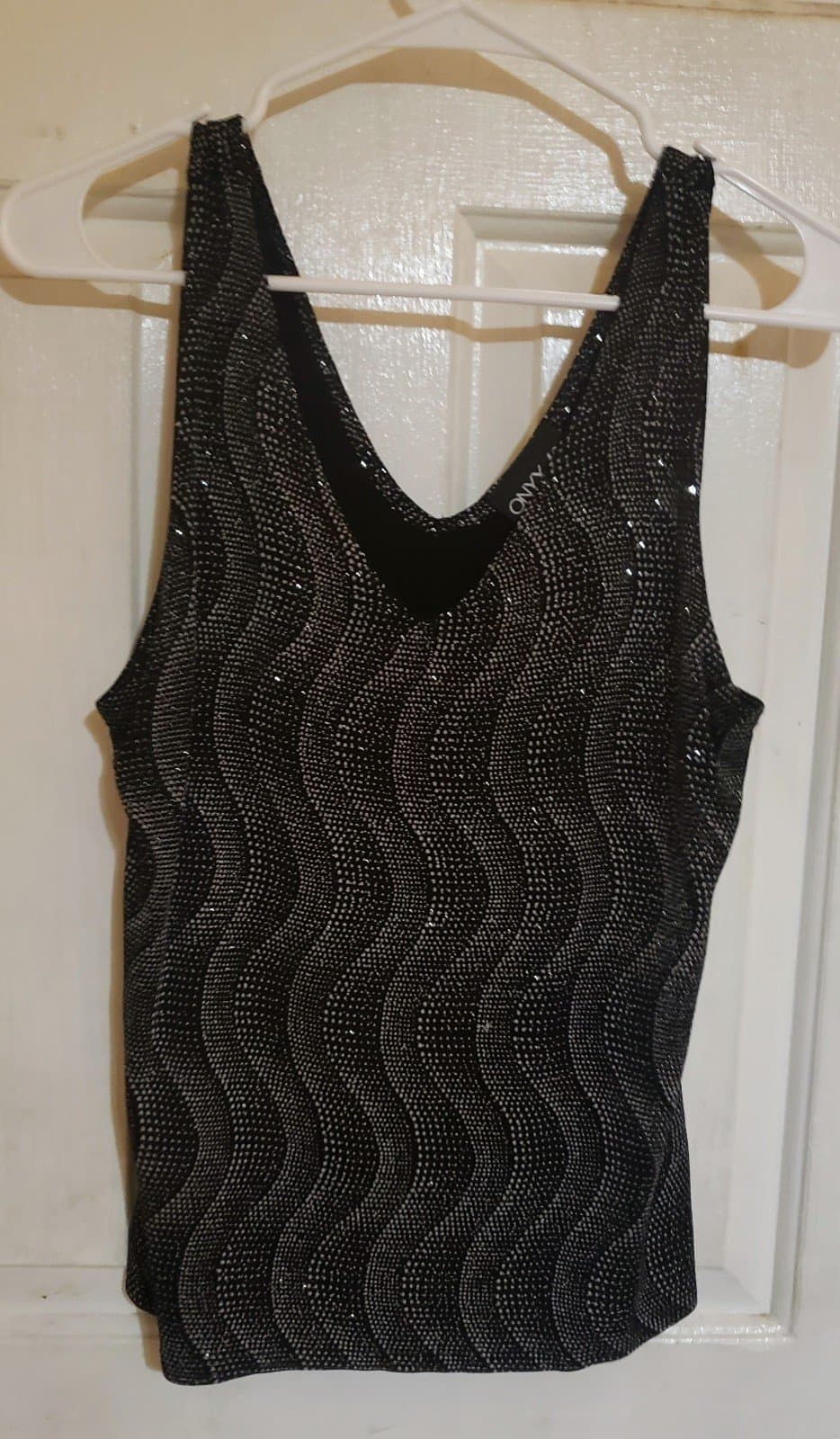 ONYX Nite NWT Black/silver Sparkly Sleeveless Stretch Blouse L - Image 1