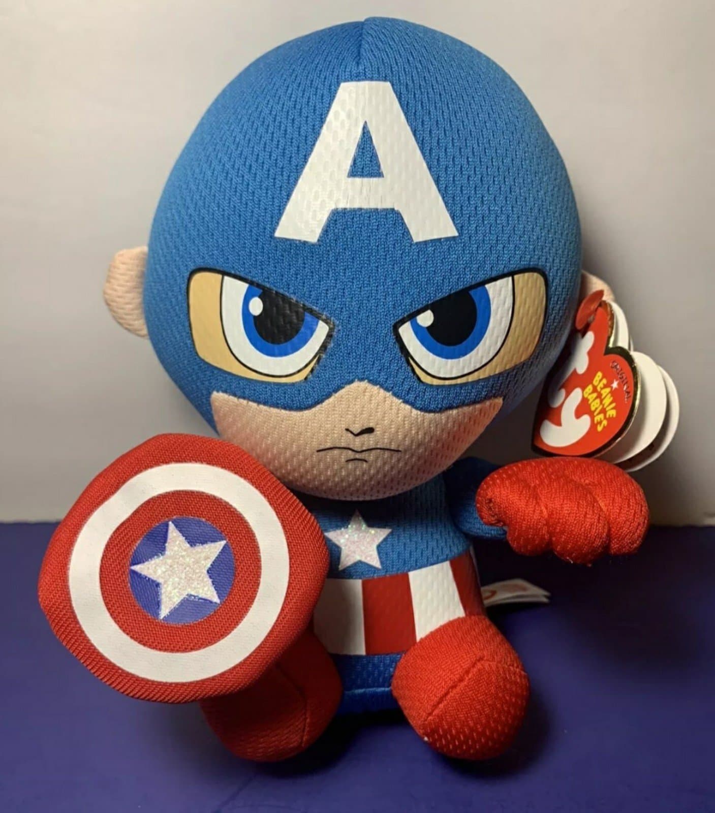 TY Beanie Plush Marvel CAPTAIN AMERICA Super Hero Toy Figure. With Tag - Thumbnail 4