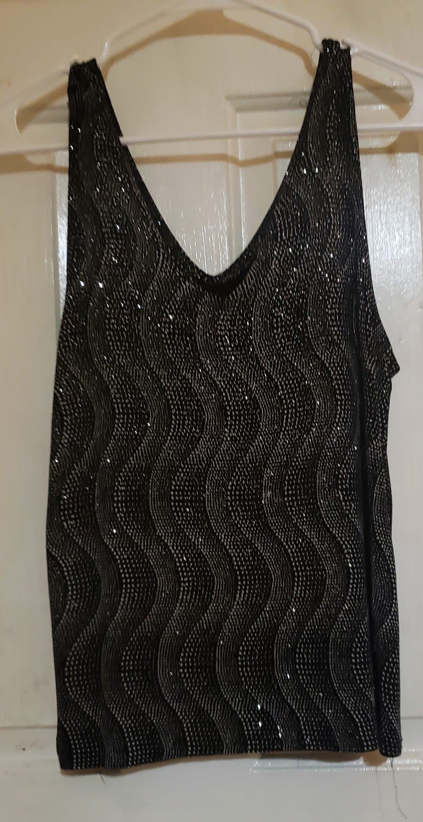 ONYX Nite NWT Black/silver Sparkly Sleeveless Stretch Blouse L - Thumbnail 3