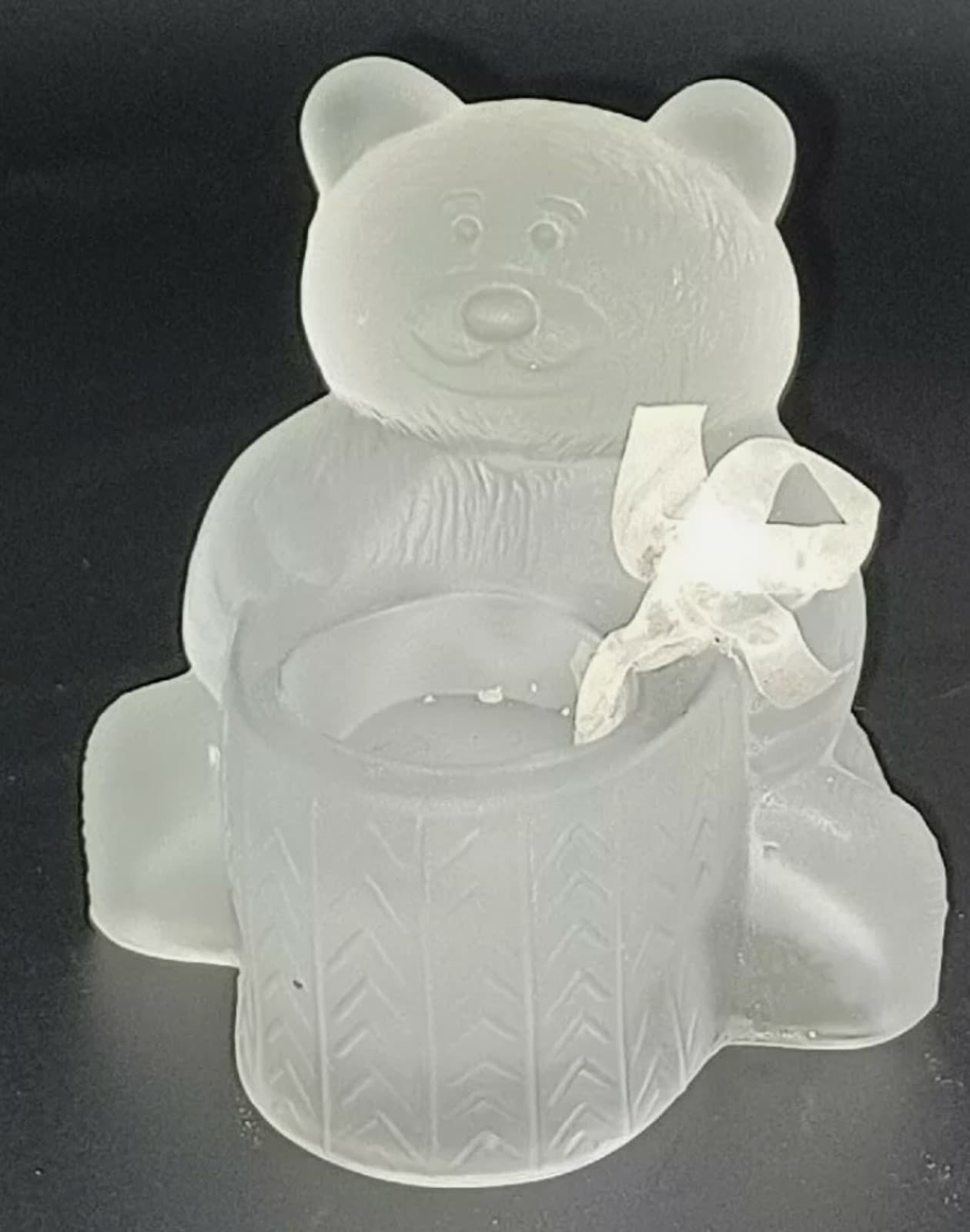 Frosted Bear Taper Candle Holder 3 1/2" tall. SUPER CUTE - Image 1