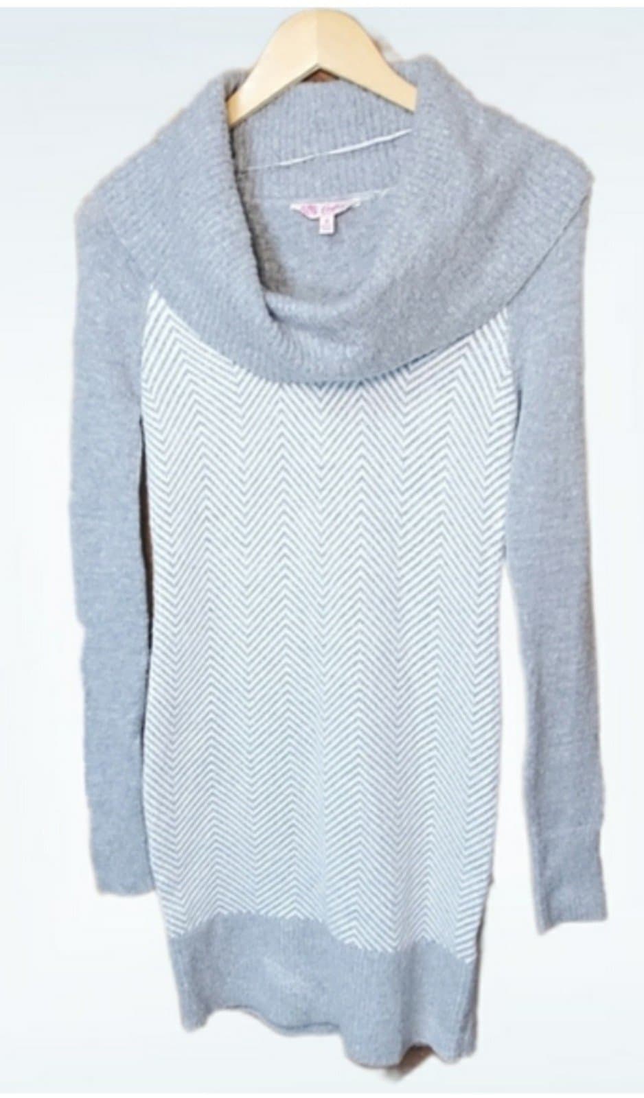 Candie's Chevron Cowl Neck Sweater Dress Grey - Image 1