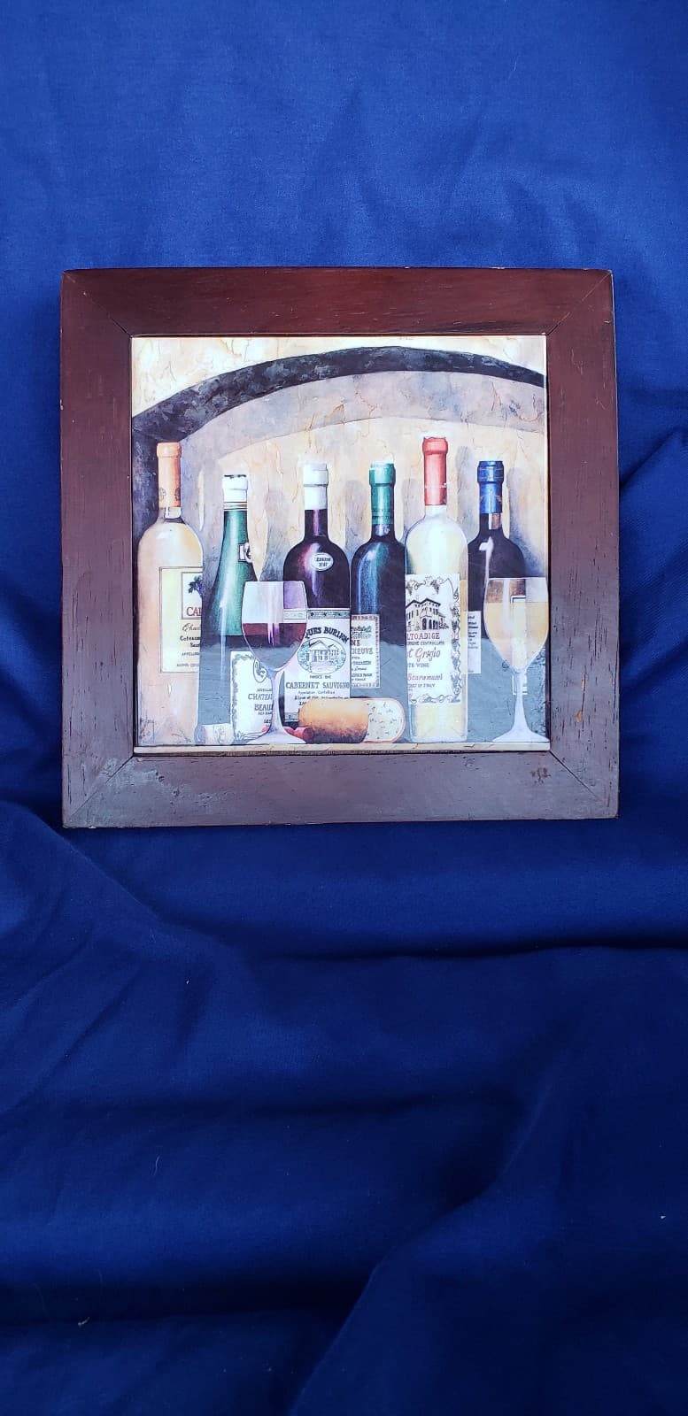 Wood frame tile trivet Wine theme wall hanging wall decor 8" x 8" - Image 1