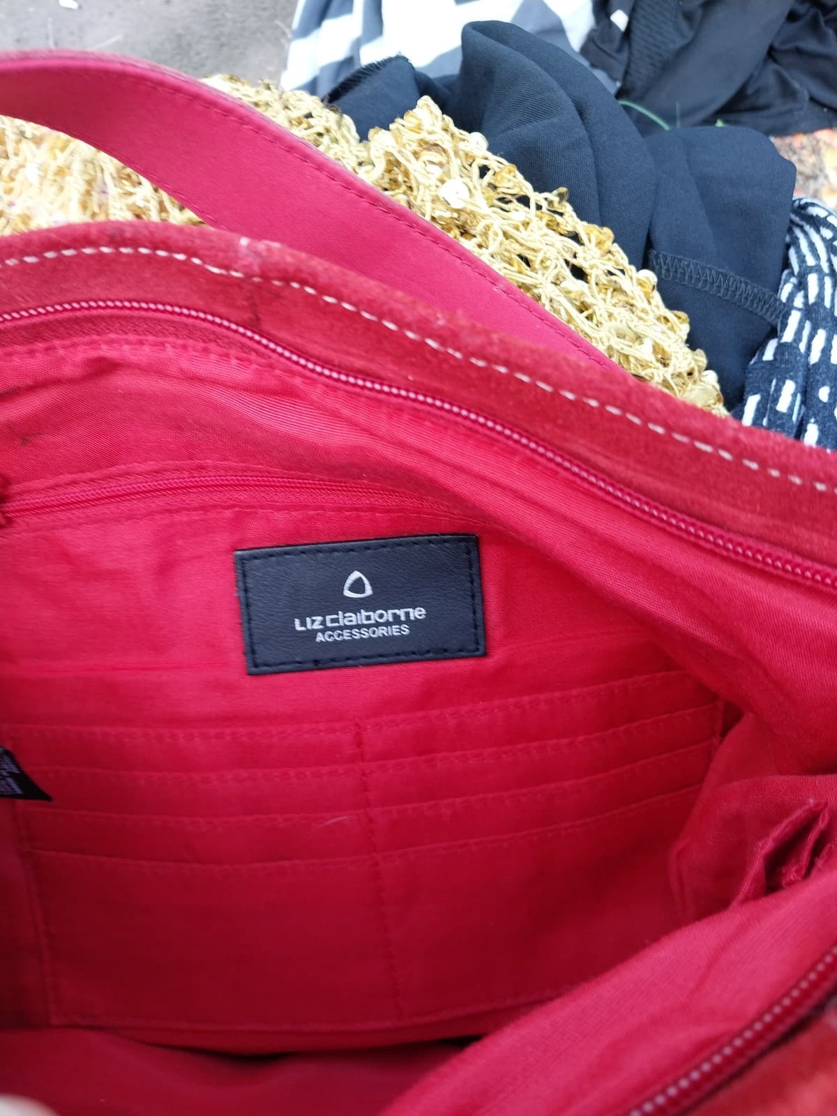 Liz Claiborne Ladies Suede Small Red Bag - Thumbnail 3