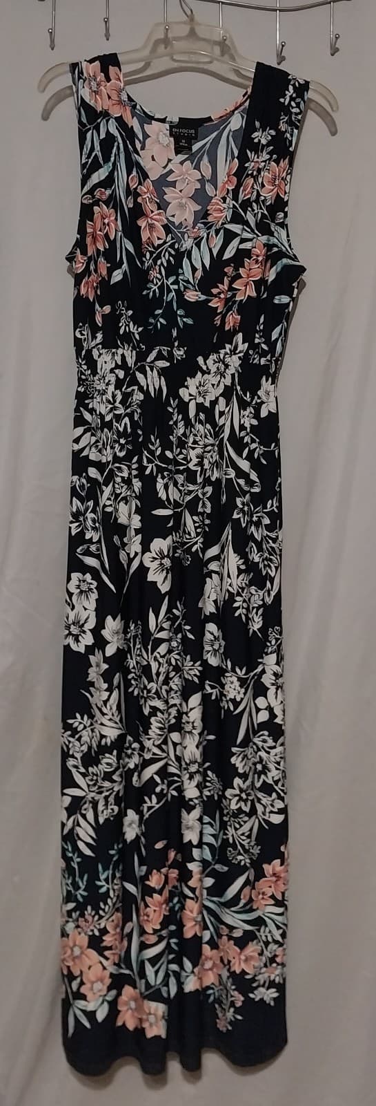 En Focus Studio Dark Navy Blue Stretchy Floral Maxi Dress Size 12 - Image 1