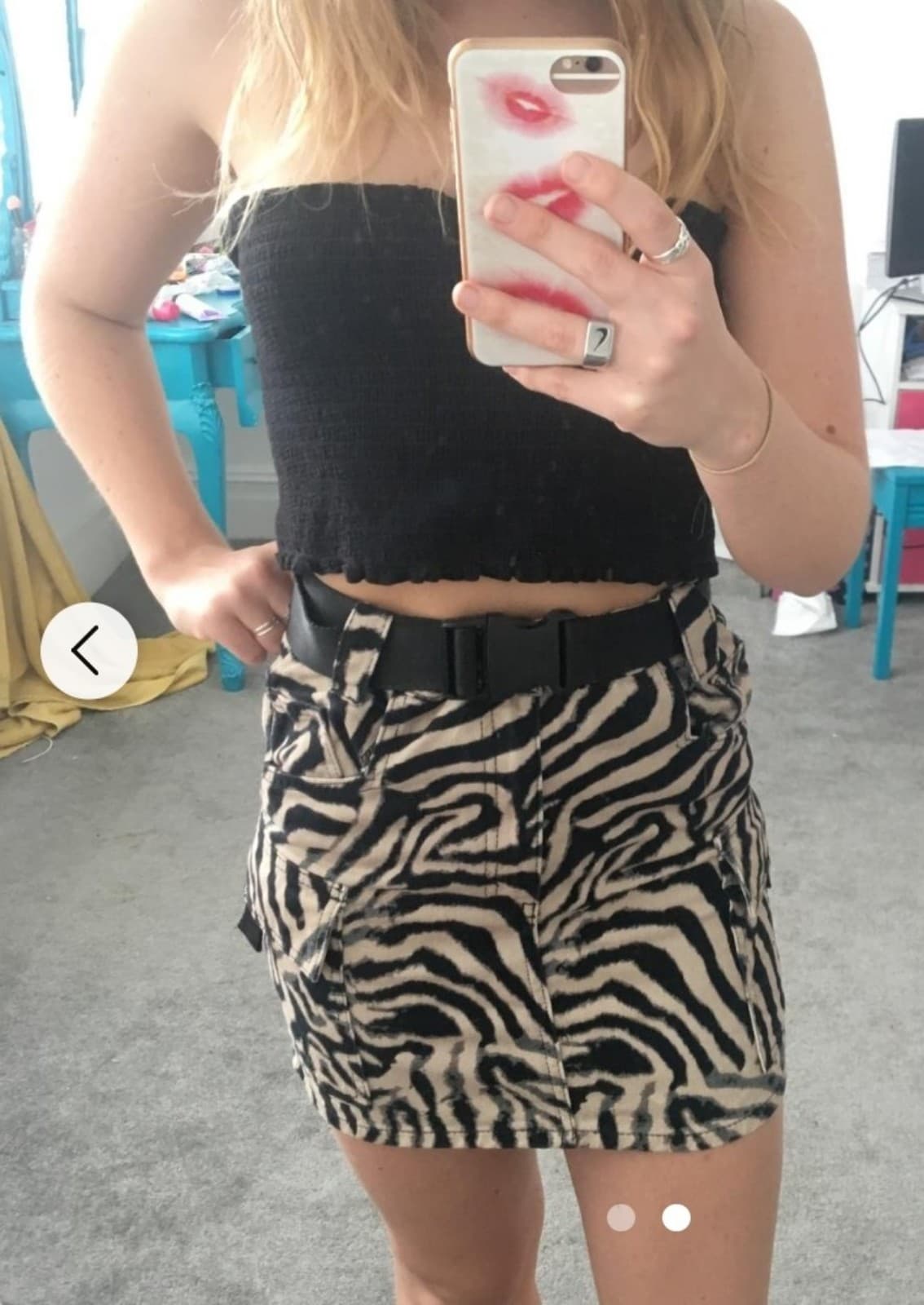 Topshop Zebra print cargo skirt with buckle belt, Size 6 - Image 1