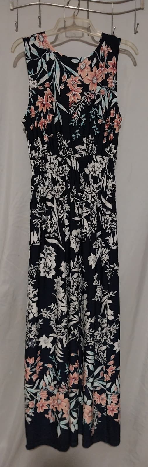 En Focus Studio Dark Navy Blue Stretchy Floral Maxi Dress Size 12 - Thumbnail 2