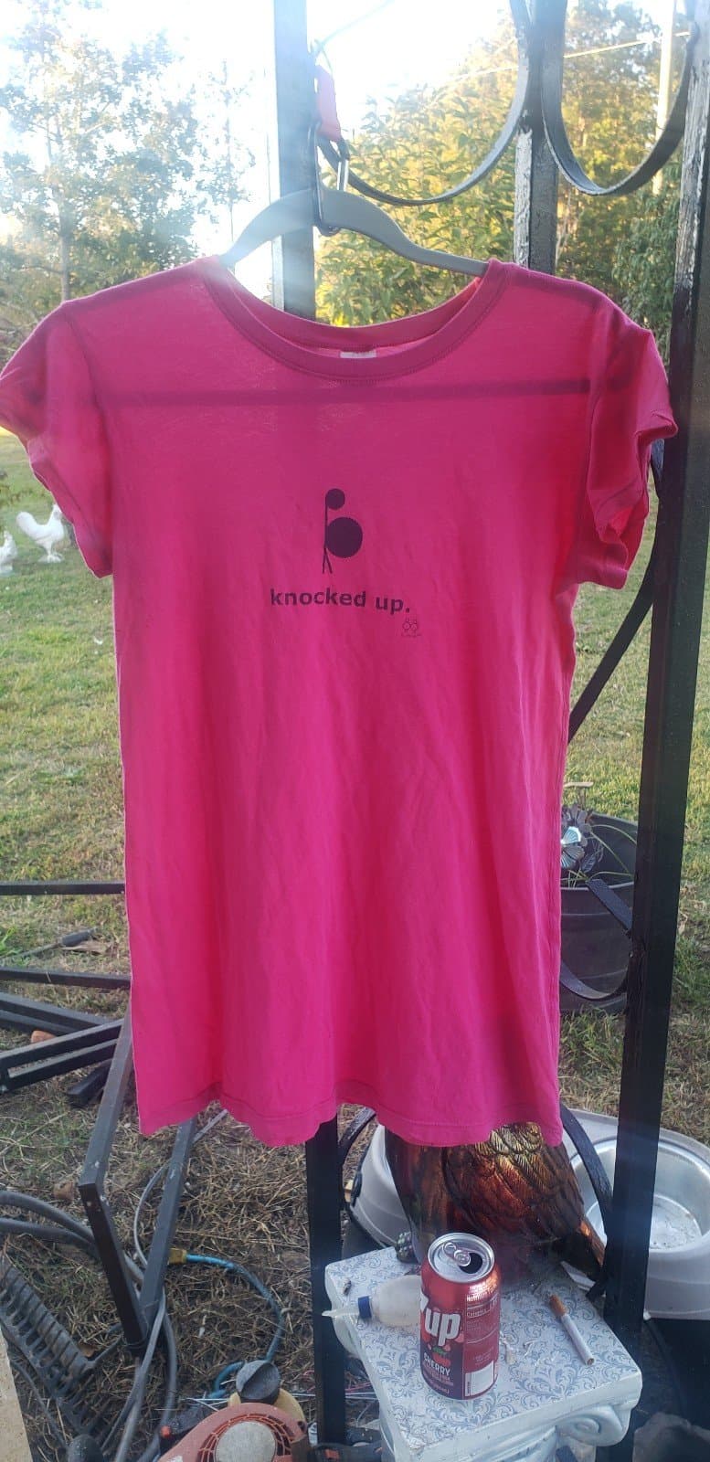 2 Chix Womens Maternity Shirt. Pink Knocked Up - Image 1