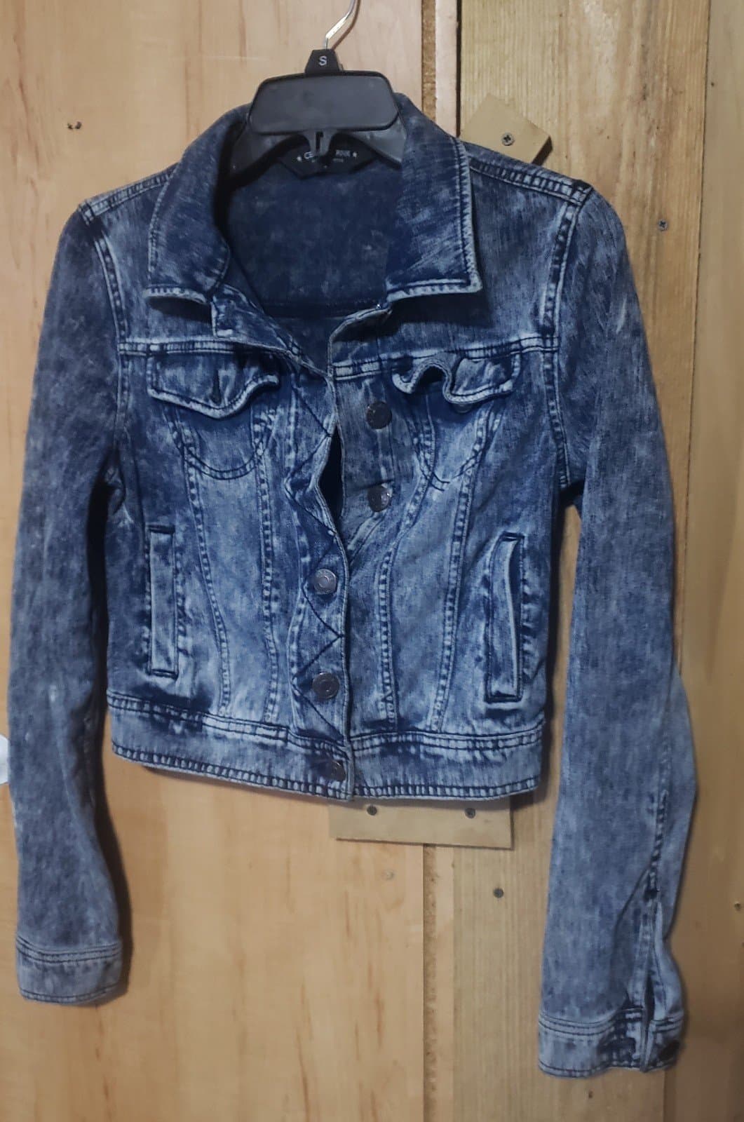 Celebrity Pink Small Acid Wash Handsand Half Cut Jean Jacket Womens - Image 1