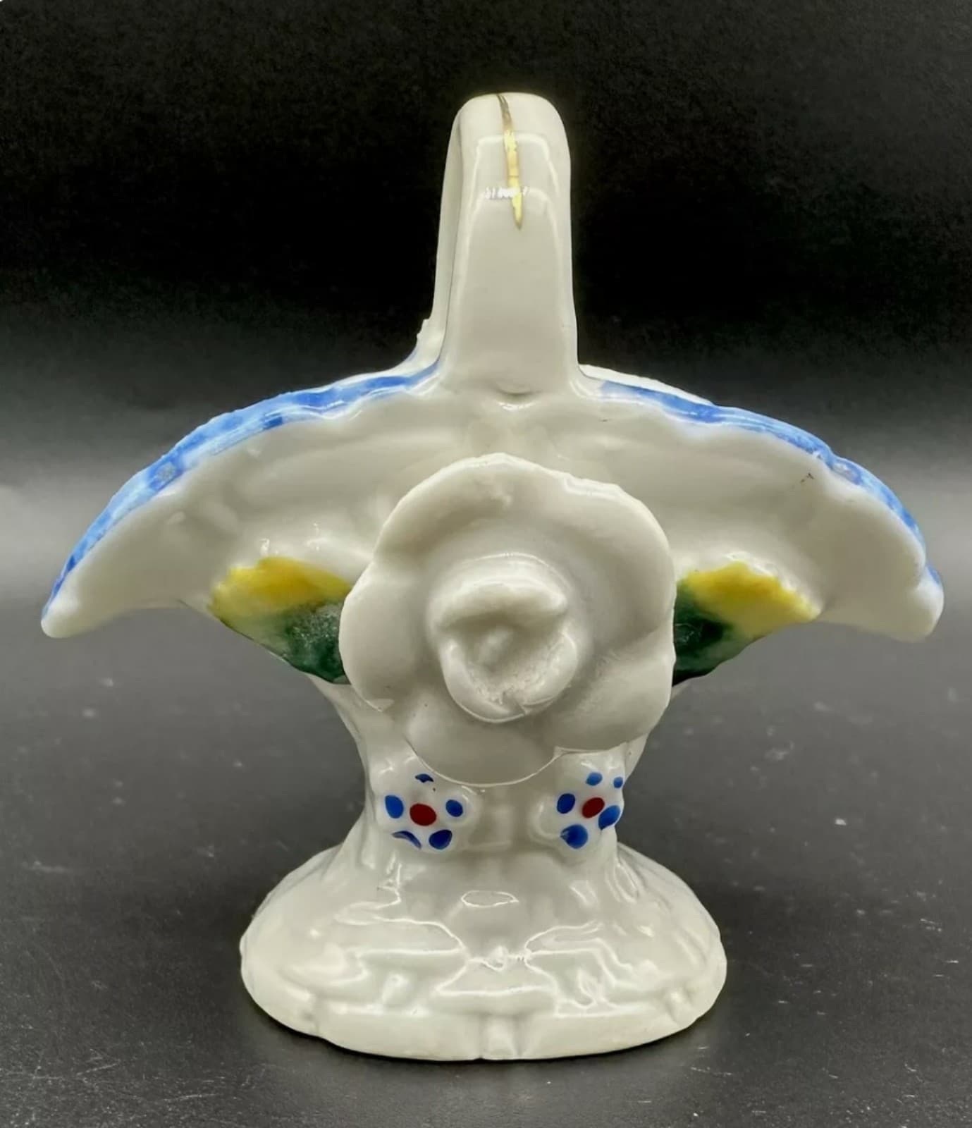 Vintage SMALL FLOWER BASKET CERAMIC FIGURINE MADE IN JAPAN 2” T x 2.5” W - Image 1