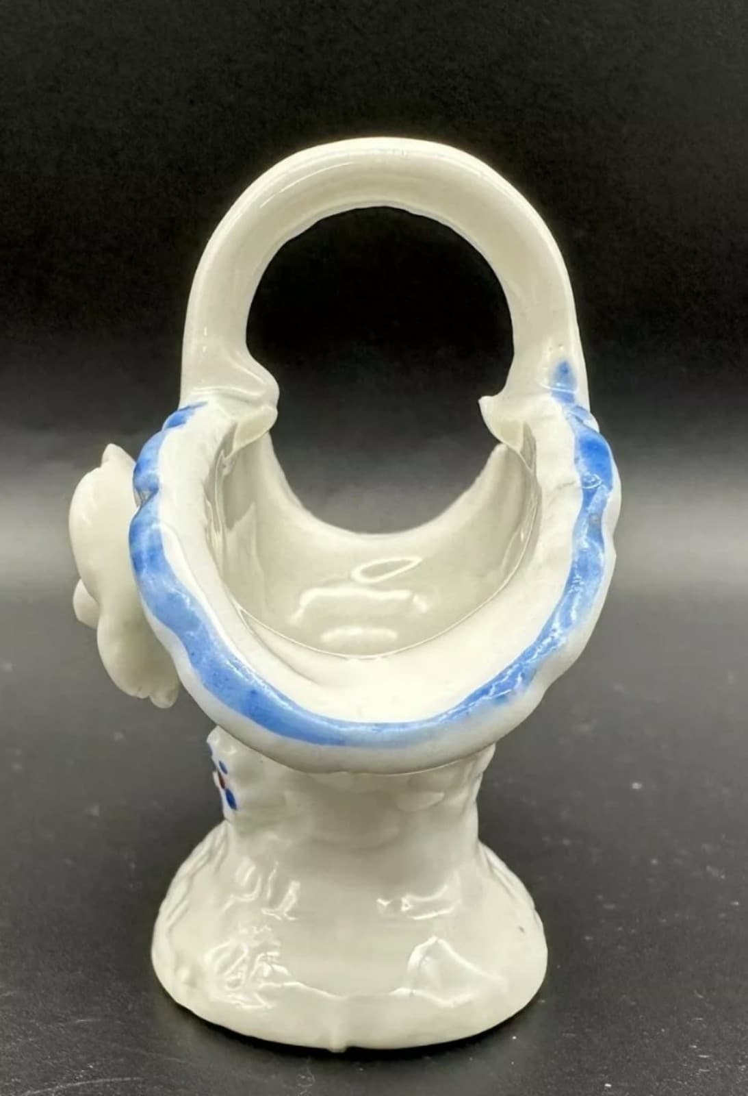 Vintage SMALL FLOWER BASKET CERAMIC FIGURINE MADE IN JAPAN 2” T x 2.5” W - Thumbnail 2