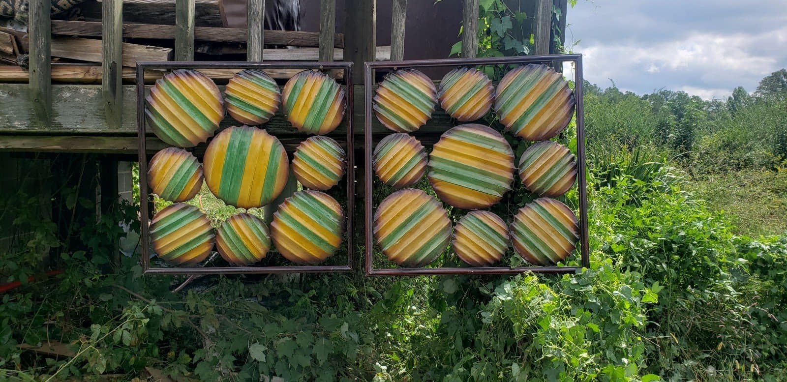 2 Colorful Metal Wall Art Pictures. Size 24"x24" - Image 1