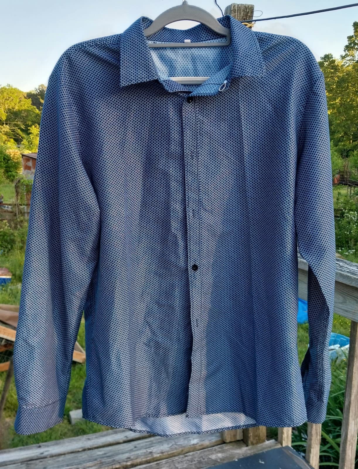 Long Sleeve Blue Paisley Button Down Shirt - Image 1