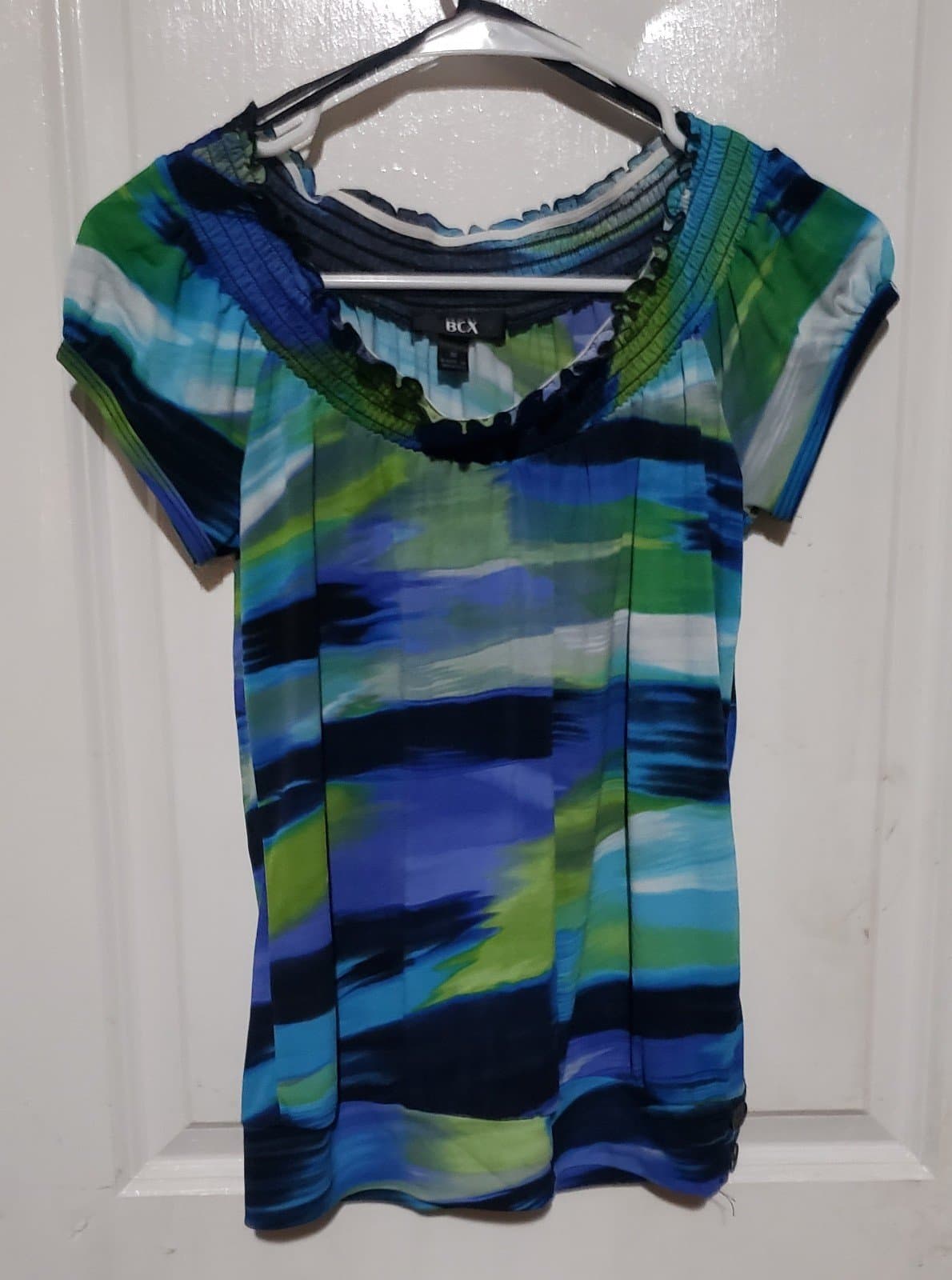 BCX Womens short sleeve black multicolor blouse - Image 1