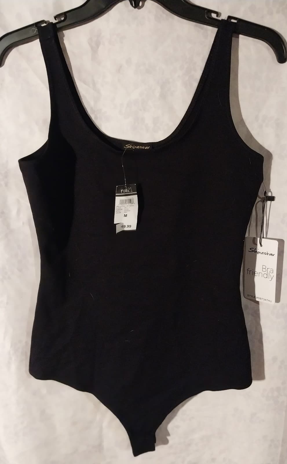 Shinestar Black Ponte Snap Bodysuit Bra Friendly Scoop Neck. Size Medium - Image 1