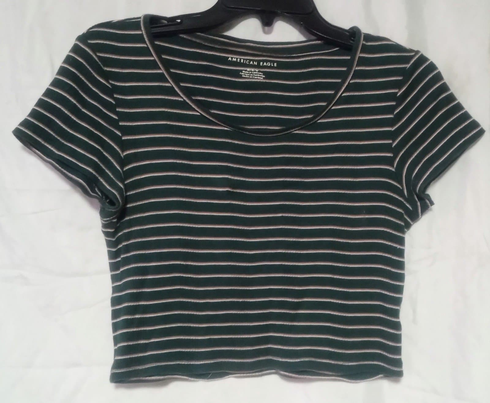 American Eagle Green Striped Crop Top - Image 1
