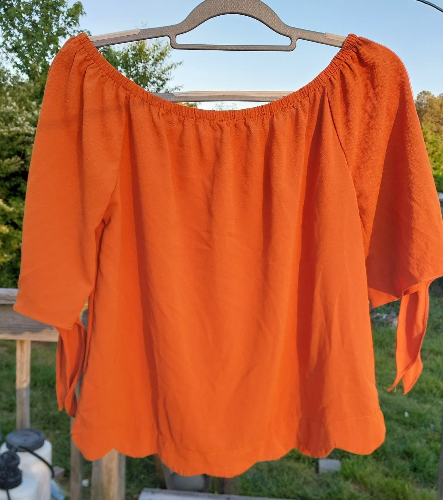 A'gaci Rustic Orange Blouse. 3/4 sleeves that can be tied at the end. Very cute - Thumbnail 2