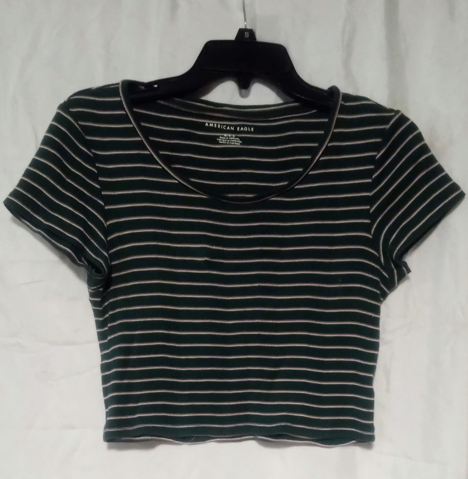 American Eagle Green Striped Crop Top - Thumbnail 4