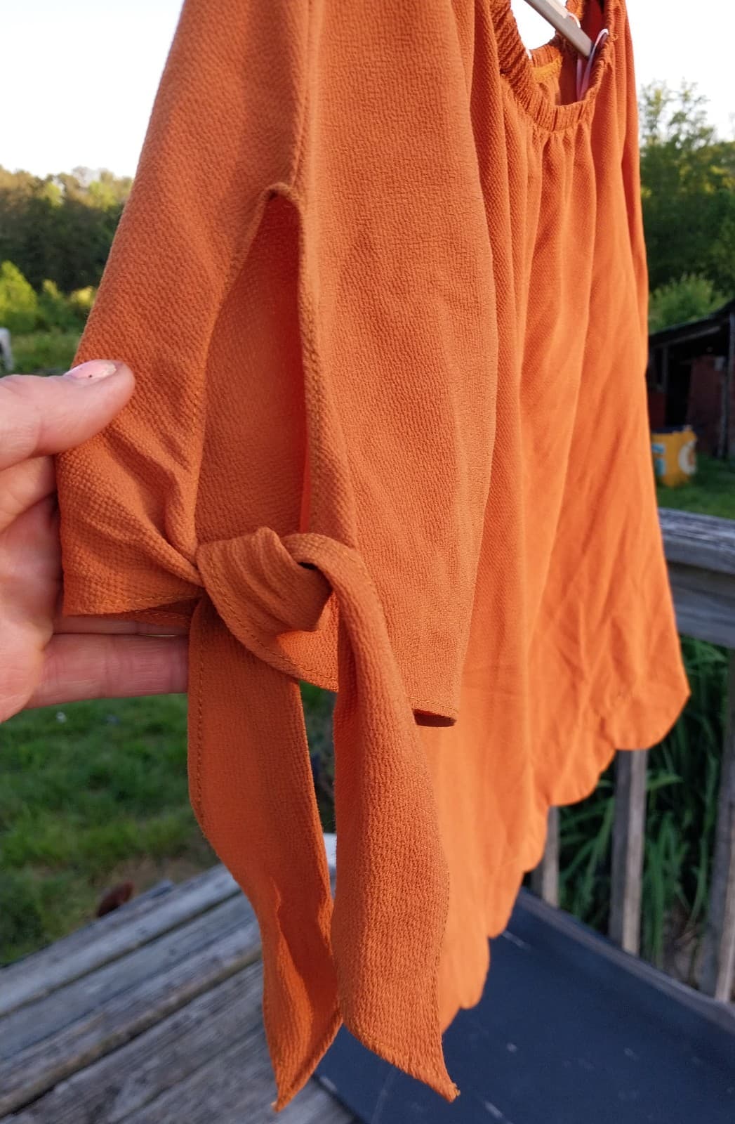A'gaci Rustic Orange Blouse. 3/4 sleeves that can be tied at the end. Very cute - Image 1