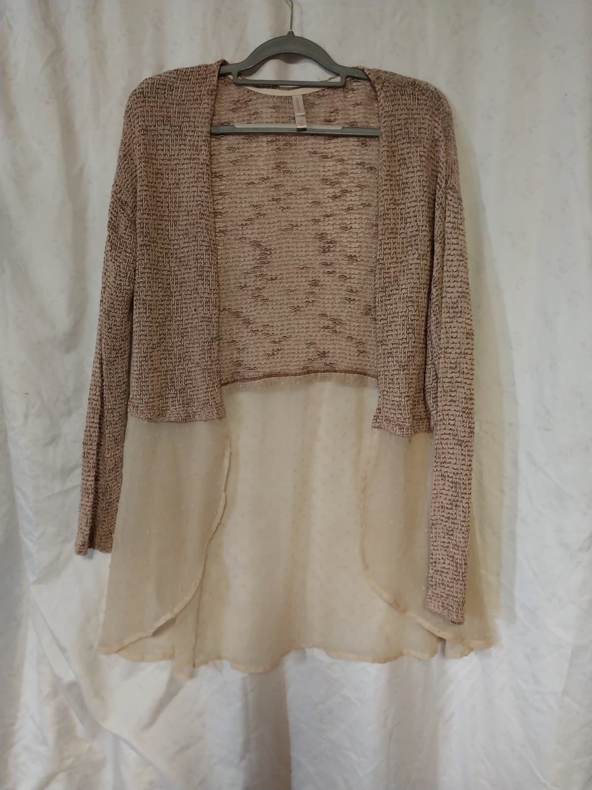 Xhilaration Womens Open Weave Knit Top Sheer Bottom Open Front Cardigan - Thumbnail 2