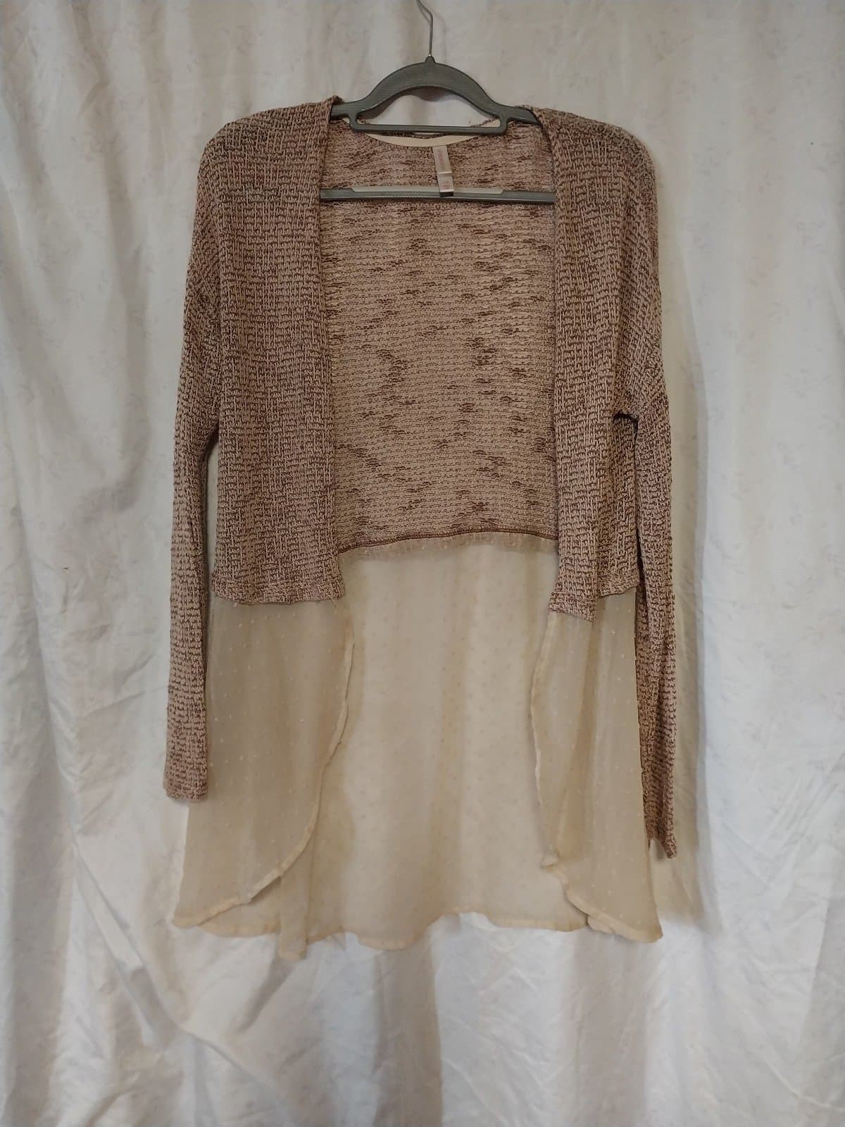 Xhilaration Womens Open Weave Knit Top Sheer Bottom Open Front Cardigan - Image 1