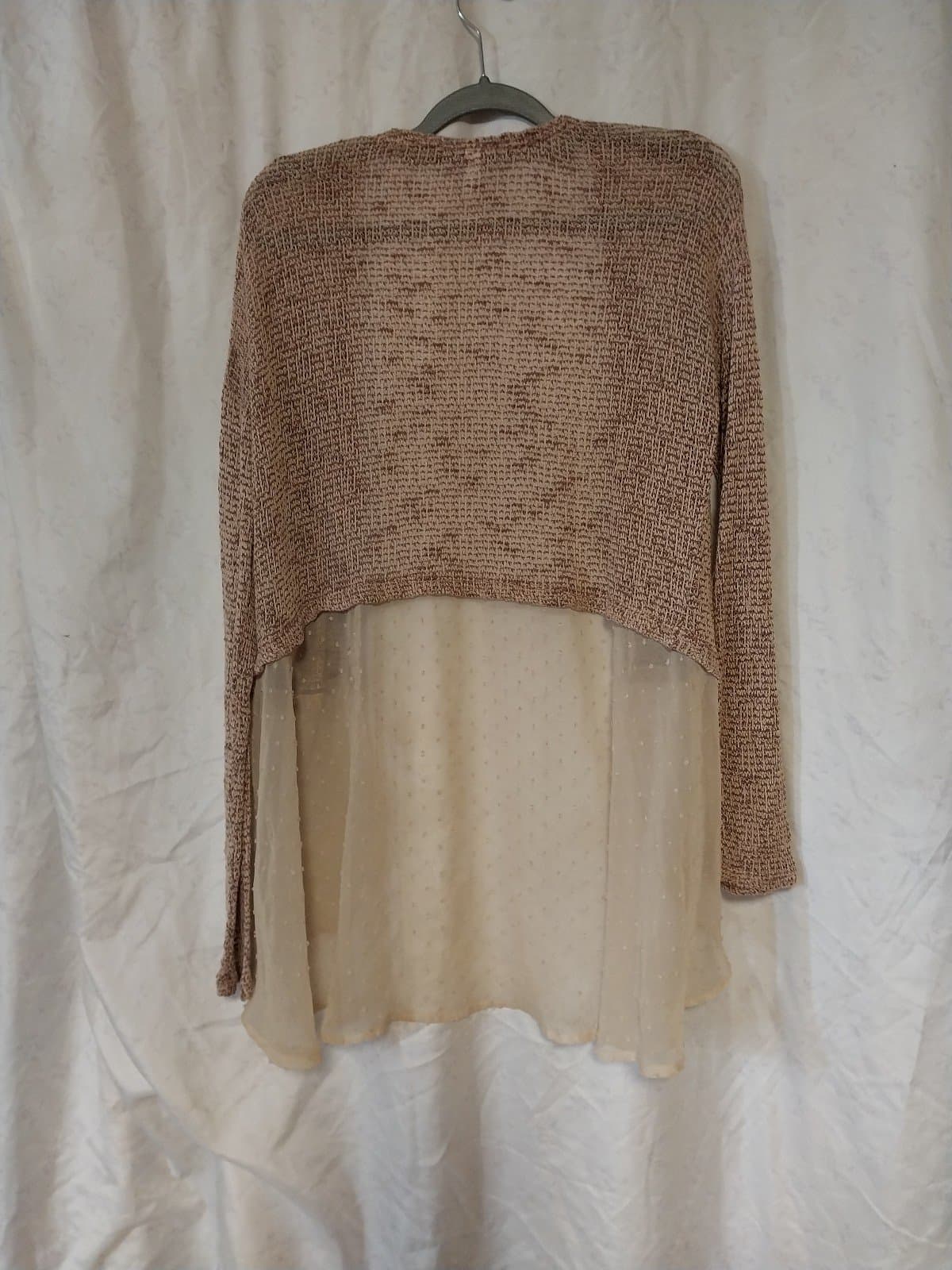 Xhilaration Womens Open Weave Knit Top Sheer Bottom Open Front Cardigan - Thumbnail 4