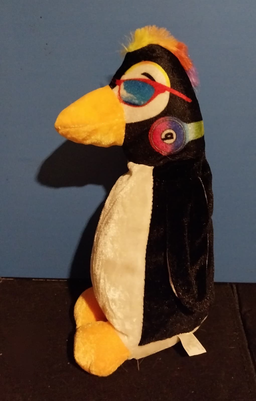 National Priza and Toy Penguin Plush with Rainbow Mohawk Headphones 11" - Thumbnail 2