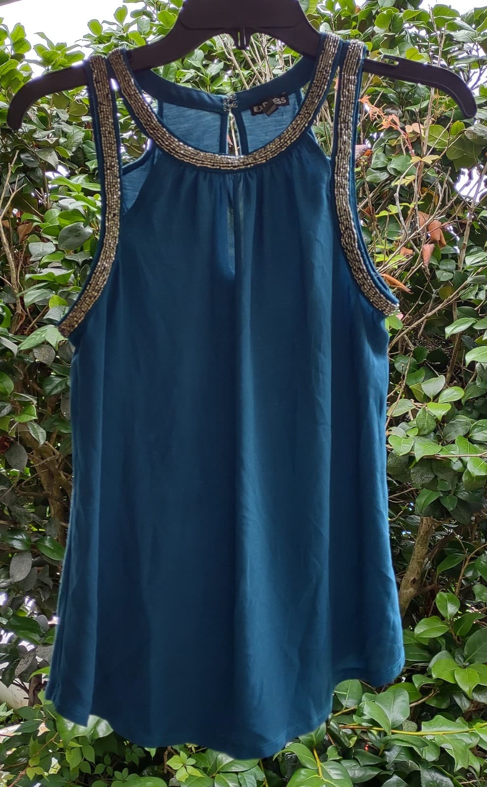 EXPRESS SLEEVELESS SIZE SMALL TOP WITH FAUX BEADS AROUND COLLAR AND ARMS - Image 1