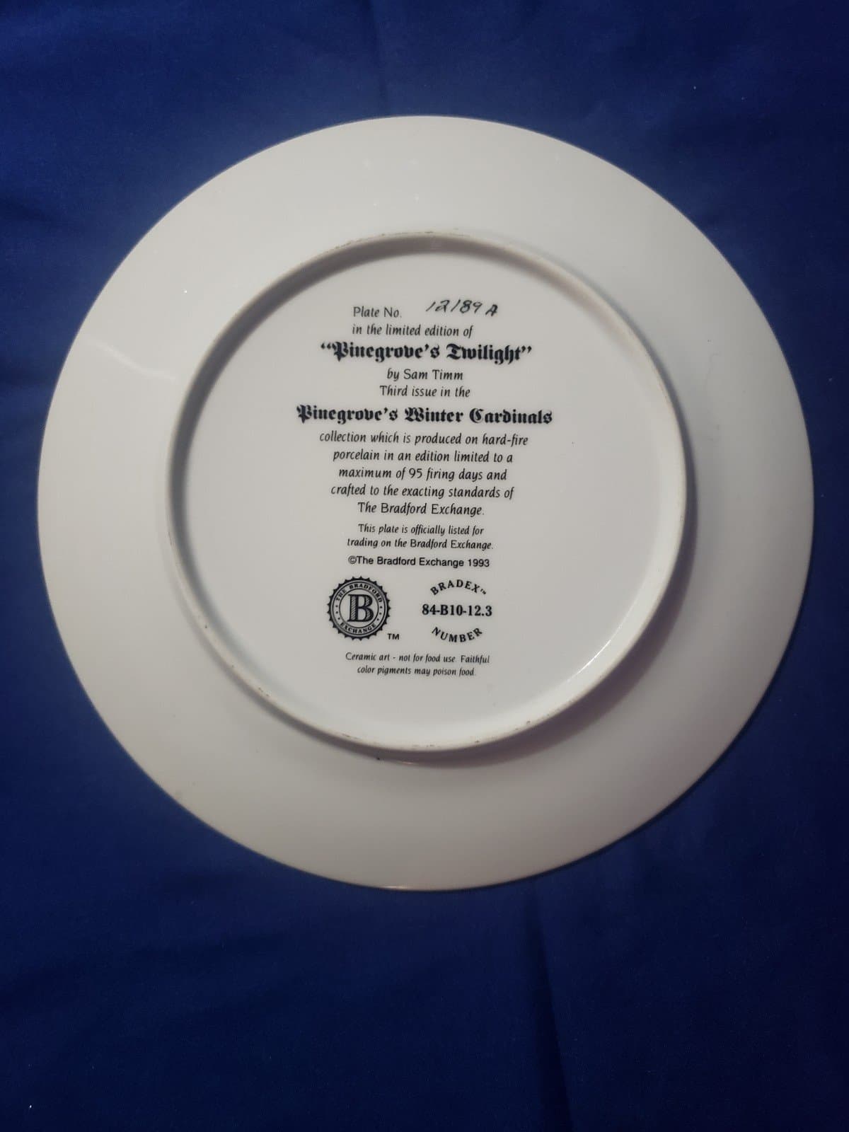 Cardinals PINEGROVES TWILIGHT Bradford Plate Sam Timm 1st issue Winter Cardinals - Thumbnail 2