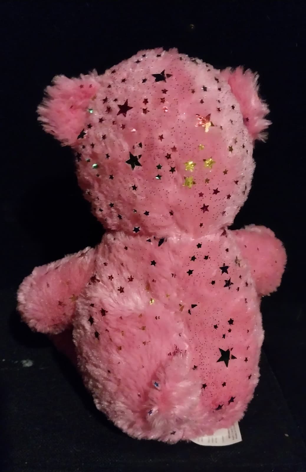 BMI 10" Bright Pink Teddy Bear Sparkly Shiny Rainbow Stars & Sheer Bow Plush - Thumbnail 2