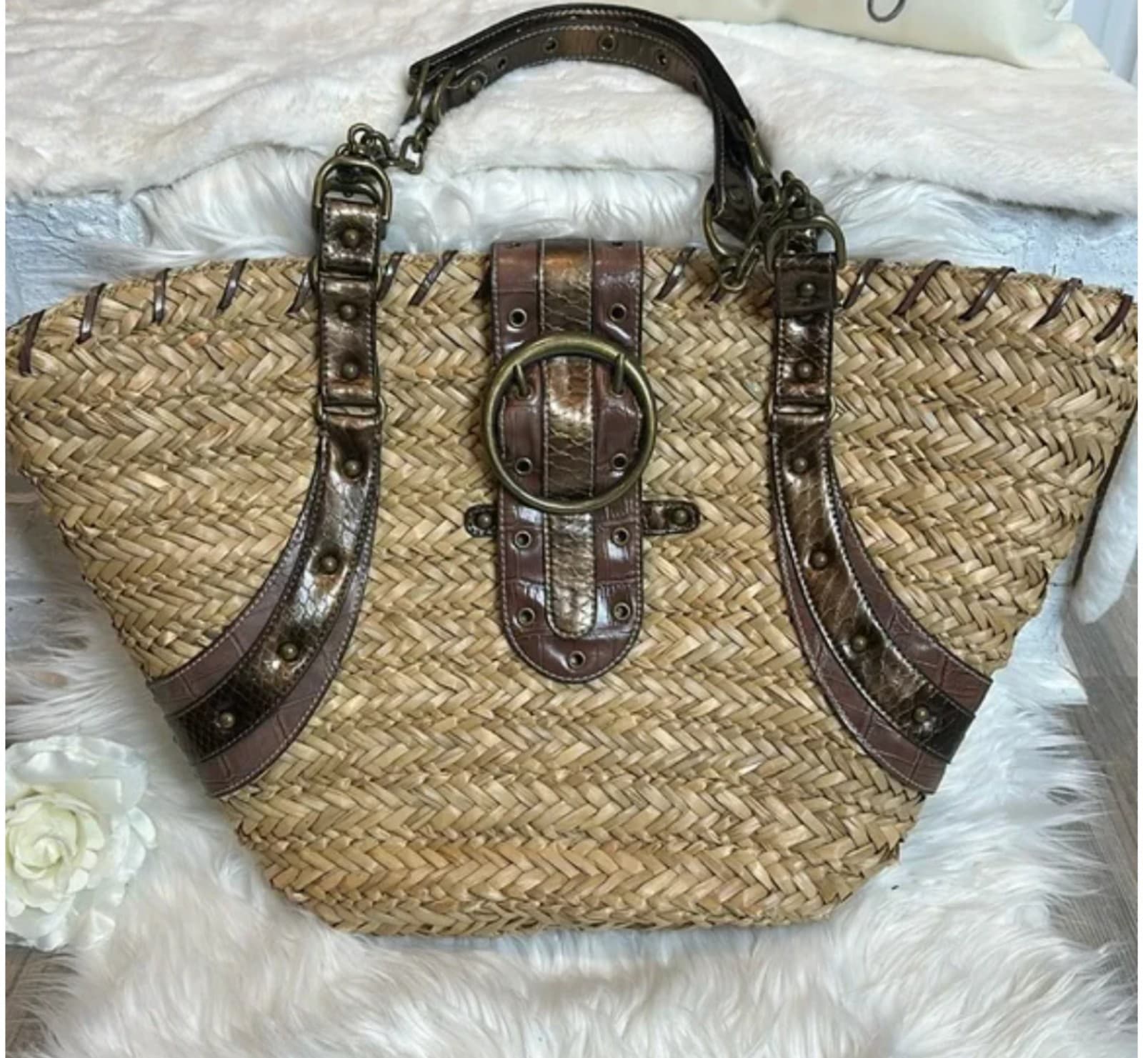 Nine West Natural Straw Shoulder Beach Bag, Large - Image 1