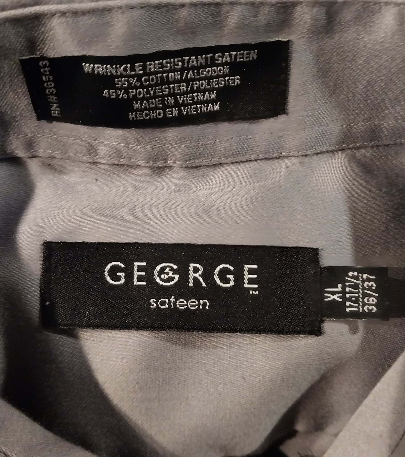 George Sateen Long Button Down Dress Shirt. XL 17-17 1/2 36/37 - Thumbnail 4