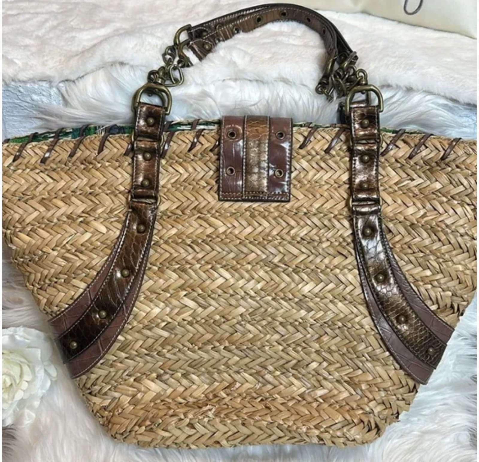 Nine West Natural Straw Shoulder Beach Bag, Large - Thumbnail 10