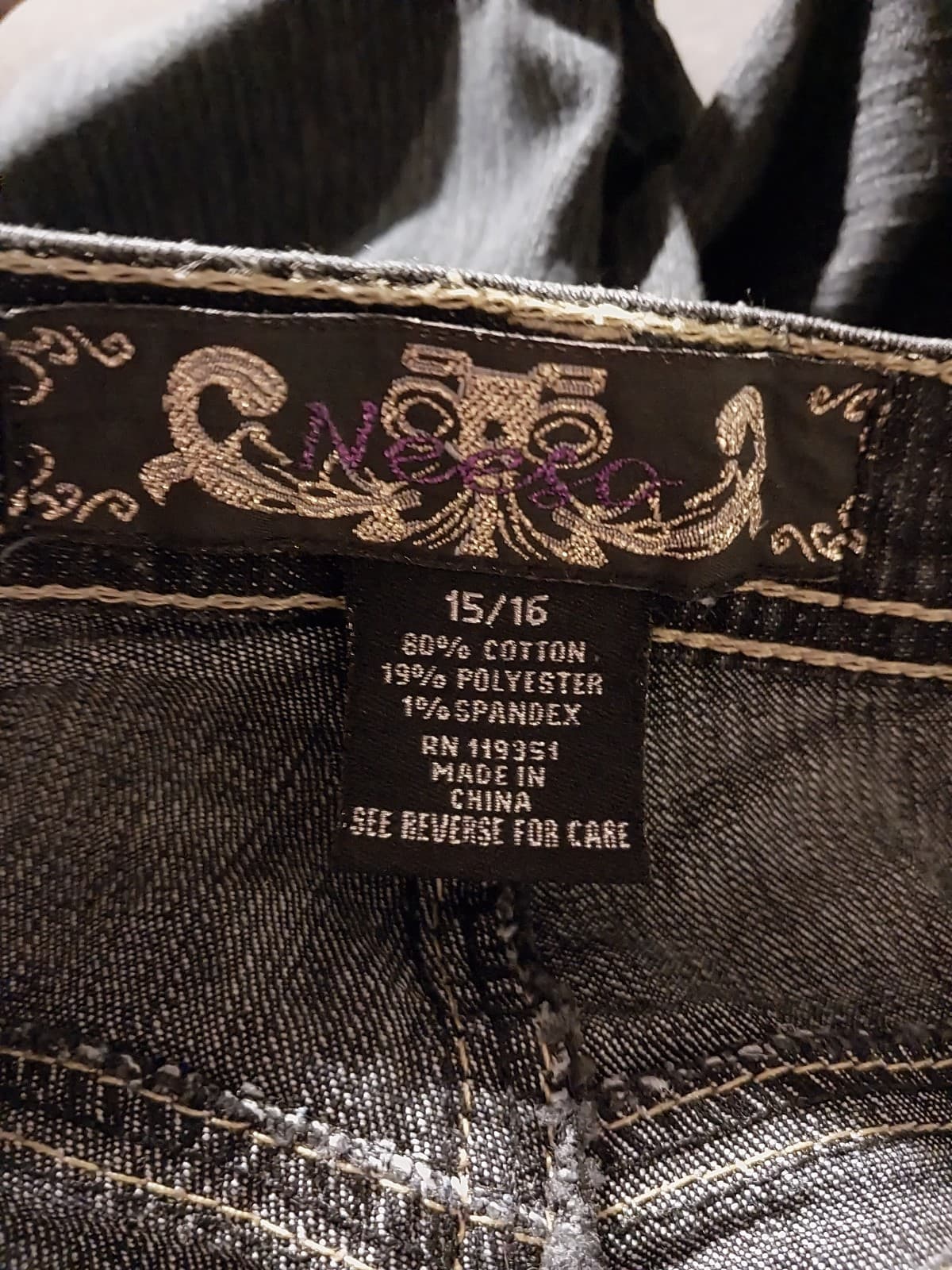 U-51 Bold Gold Stitch Black Jeans. Size 15/16 - Thumbnail 4