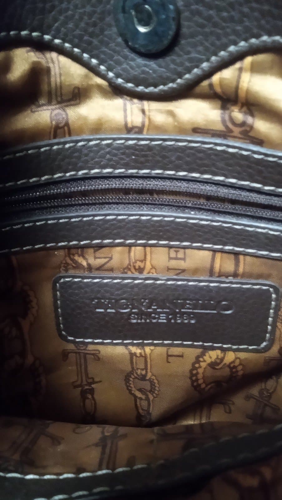 Tignanello Leather 2 Tone Brown Silver Studs Accents Pockets Crossbody Bag - Image 1