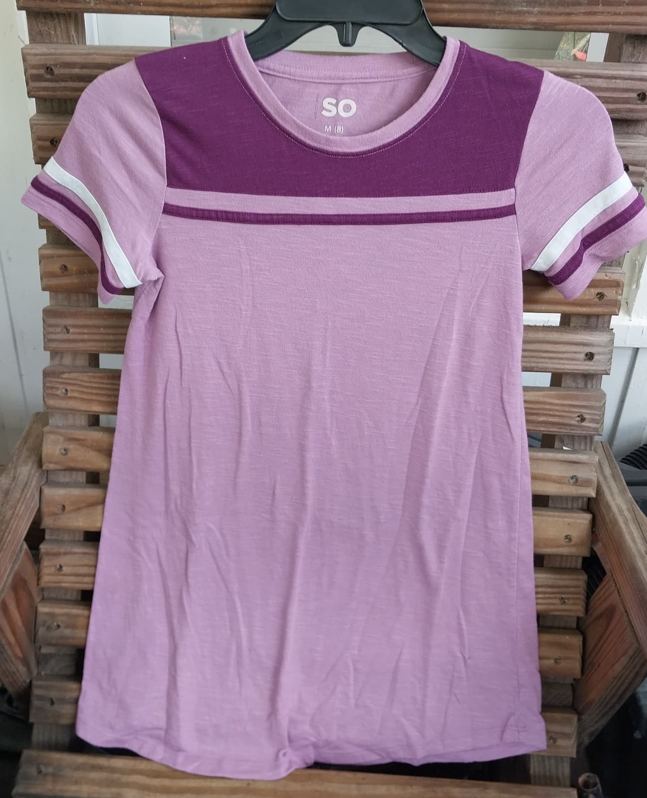 SO® Colorblock (Purple) Varsity Tee Dress. Size 8 - Image 1