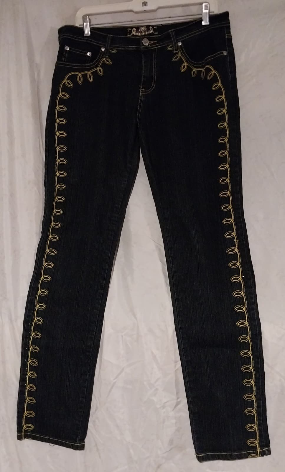 U-51 Bold Gold Stitch Black Jeans. Size 15/16 - Image 1