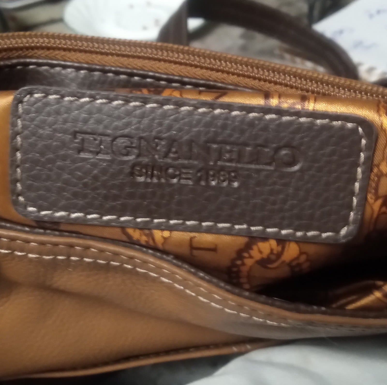 Tignanello Leather 2 Tone Brown Silver Studs Accents Pockets Crossbody Bag - Thumbnail 5