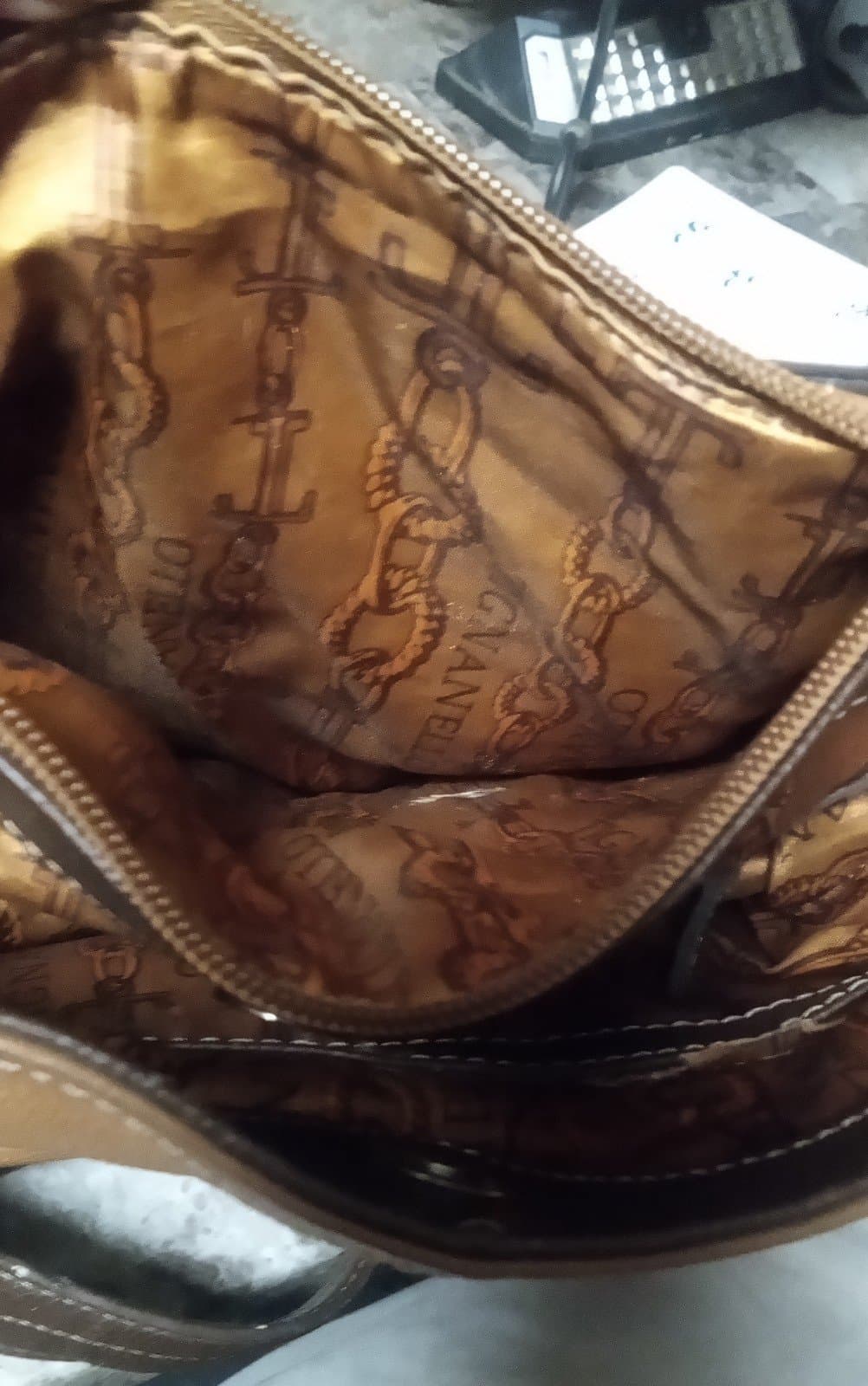 Tignanello Leather 2 Tone Brown Silver Studs Accents Pockets Crossbody Bag - Thumbnail 4