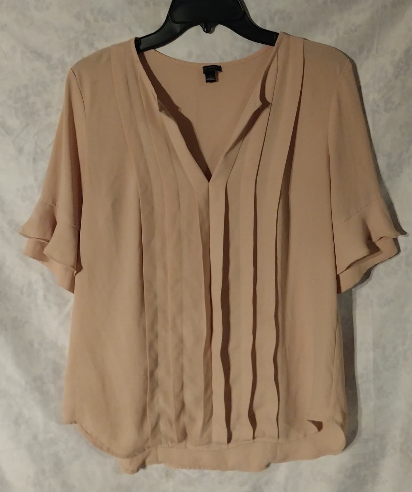 Ann Taylor Beige Pleated Ruffled Sleeve Blouse - Thumbnail 2